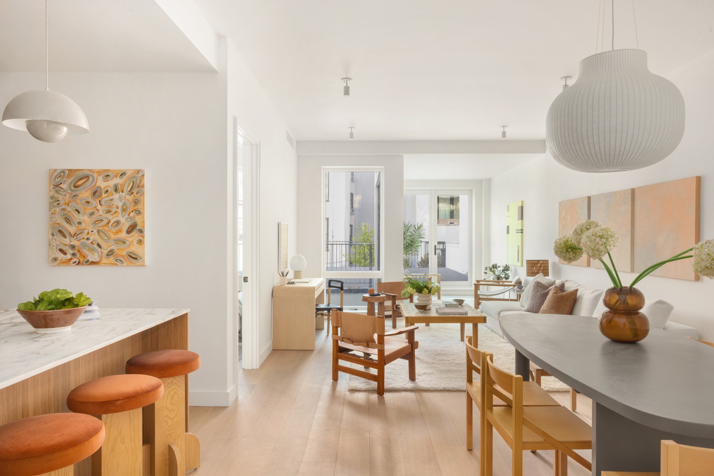 Open kitchen, dining, and living room at 34 Garfield Place