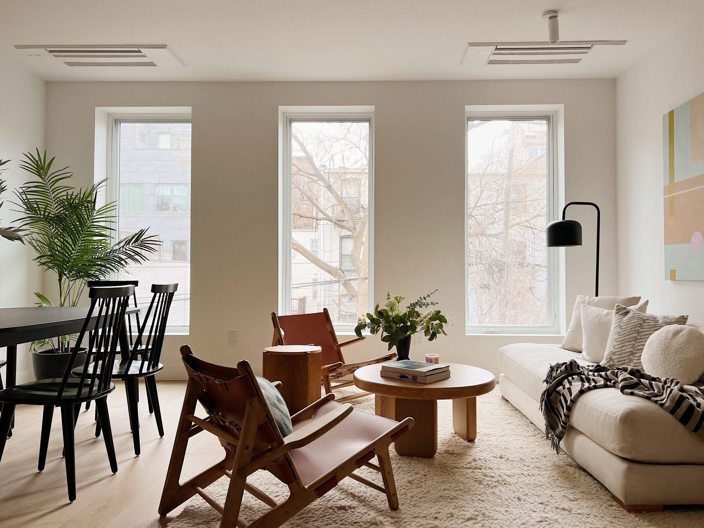 Light-filled living and dining room at 708 Degraw Street